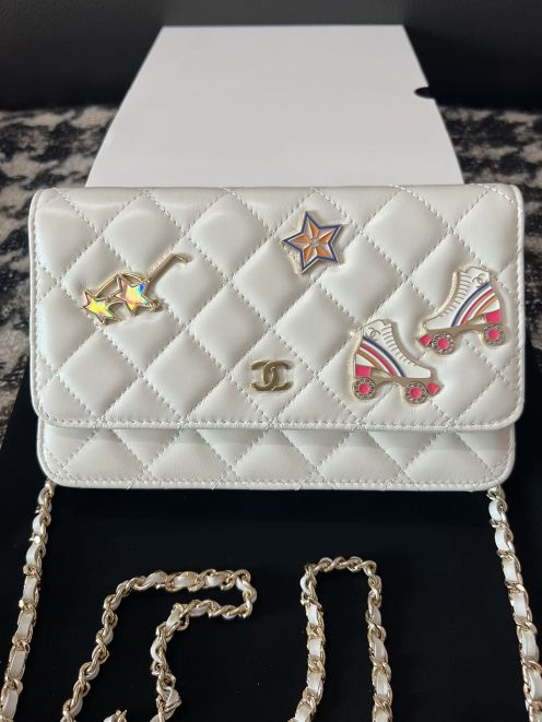 chanel アメリカコピー シャネル ショルダーバッグ チェック柄 星アクセサリー ホワイト