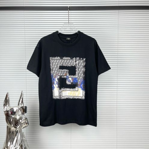 フェンディ激安通販スーパーコピー半袖Tシャツコットンブラック柔らかい花柄レディースメンズ