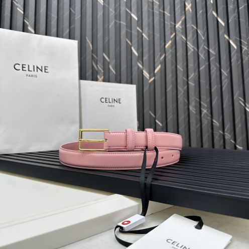 CELINEセリーヌ ベルト ロゴ偽物 牛革 ビジネス 激安品 ゴールドバックル ピンク