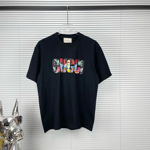 グッチ偽物スーパーコピー半袖Tシャツコットンブラック柔らかい花柄