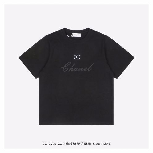 シャネル2024新作スーパーコピー半袖Tシャツコットンブラック柔らかい高級花柄