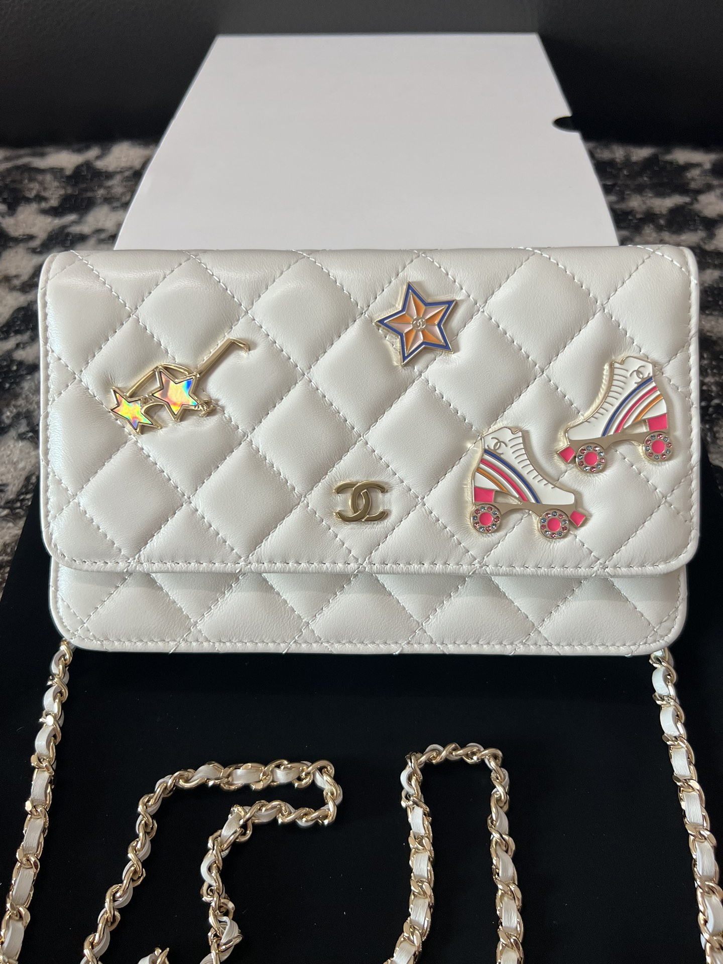 chanel アメリカコピー シャネル ショルダーバッグ チェック柄 星アクセサリー ホワイト_1