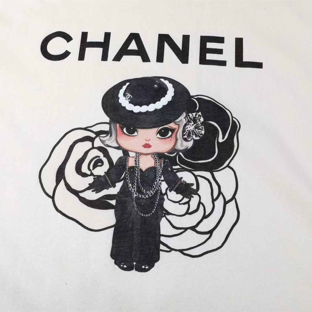 chanel シャネルトップス偽物 シャツ 柔らかい シンプル 純綿 短袖 アニメプリント ホワイト  _4