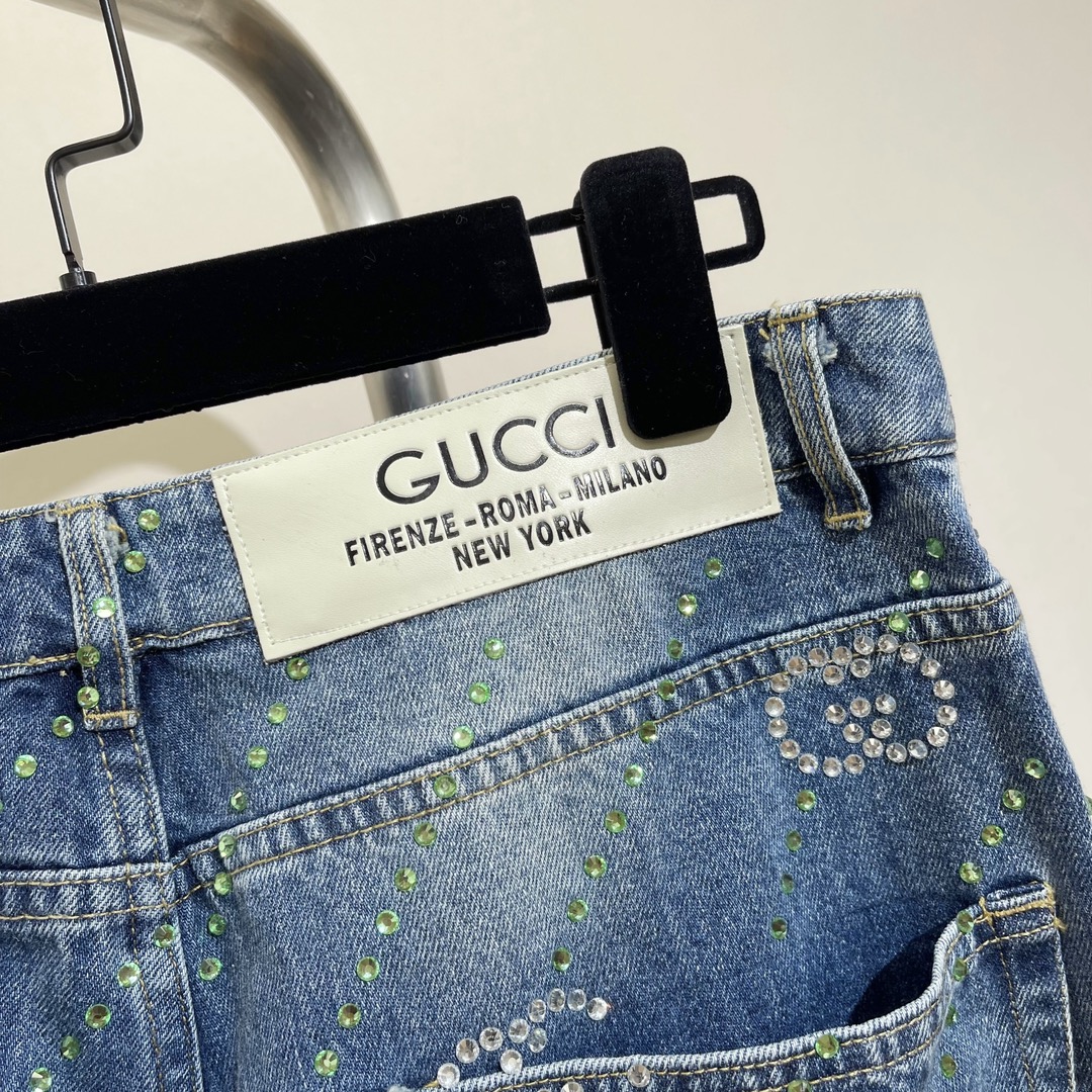 最安値人気gucci ウェア偽物 水晶付きゆったりとしたデニムパンツ_4