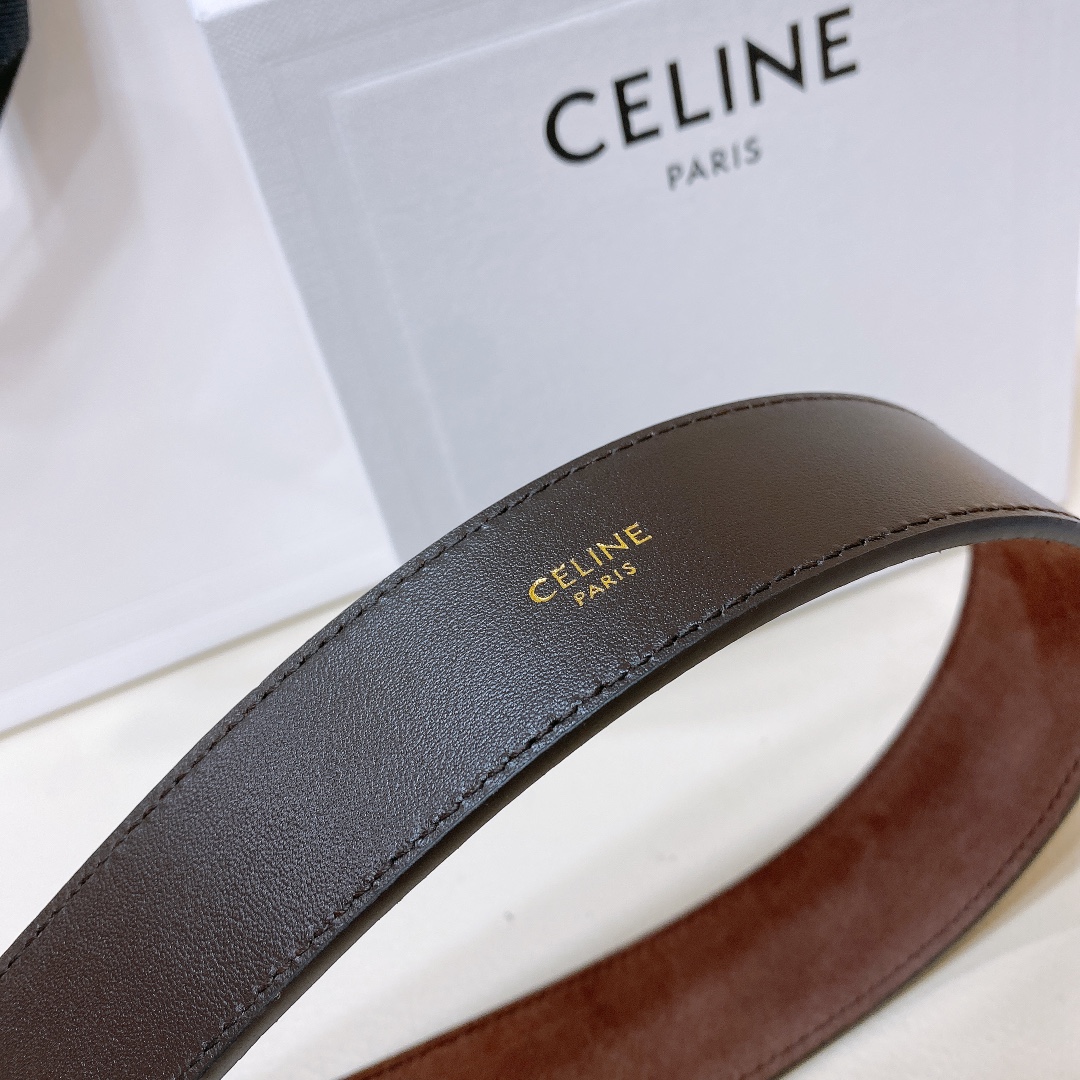 CELINEセリーヌ ベルト ナノｎ級品 牛革 ビジネス カジュアル プレゼント シルバーバックル ブラウン_5