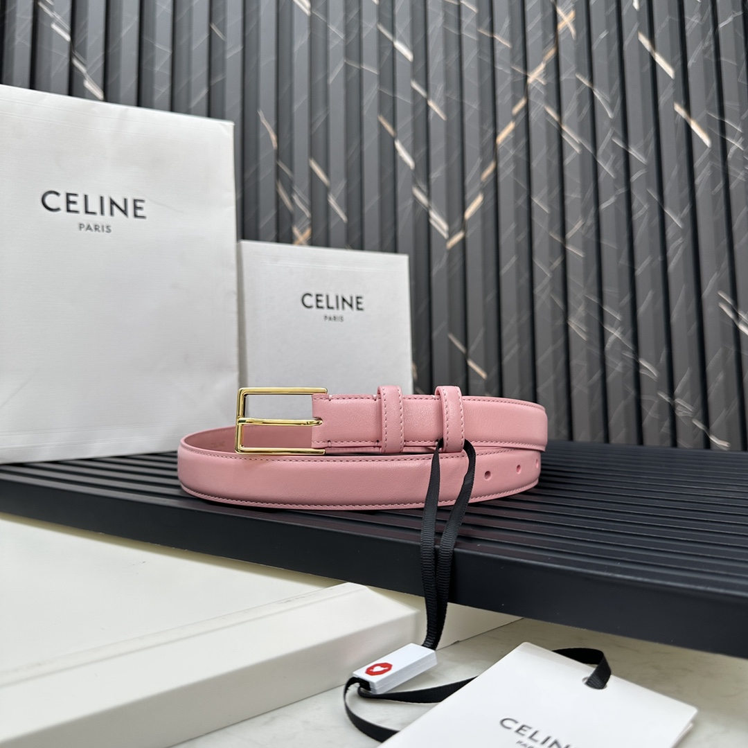 CELINEセリーヌ ベルト ロゴ偽物 牛革 ビジネス 激安品 ゴールドバックル ピンク_1