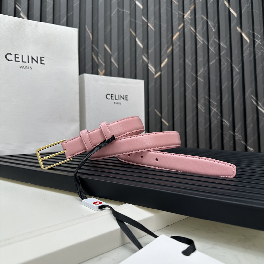 CELINEセリーヌ ベルト ロゴ偽物 牛革 ビジネス 激安品 ゴールドバックル ピンク_6