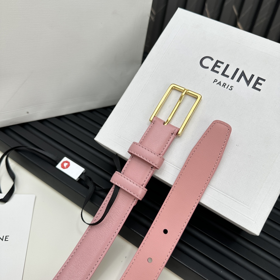 CELINEセリーヌ ベルト ロゴ偽物 牛革 ビジネス 激安品 ゴールドバックル ピンク_8