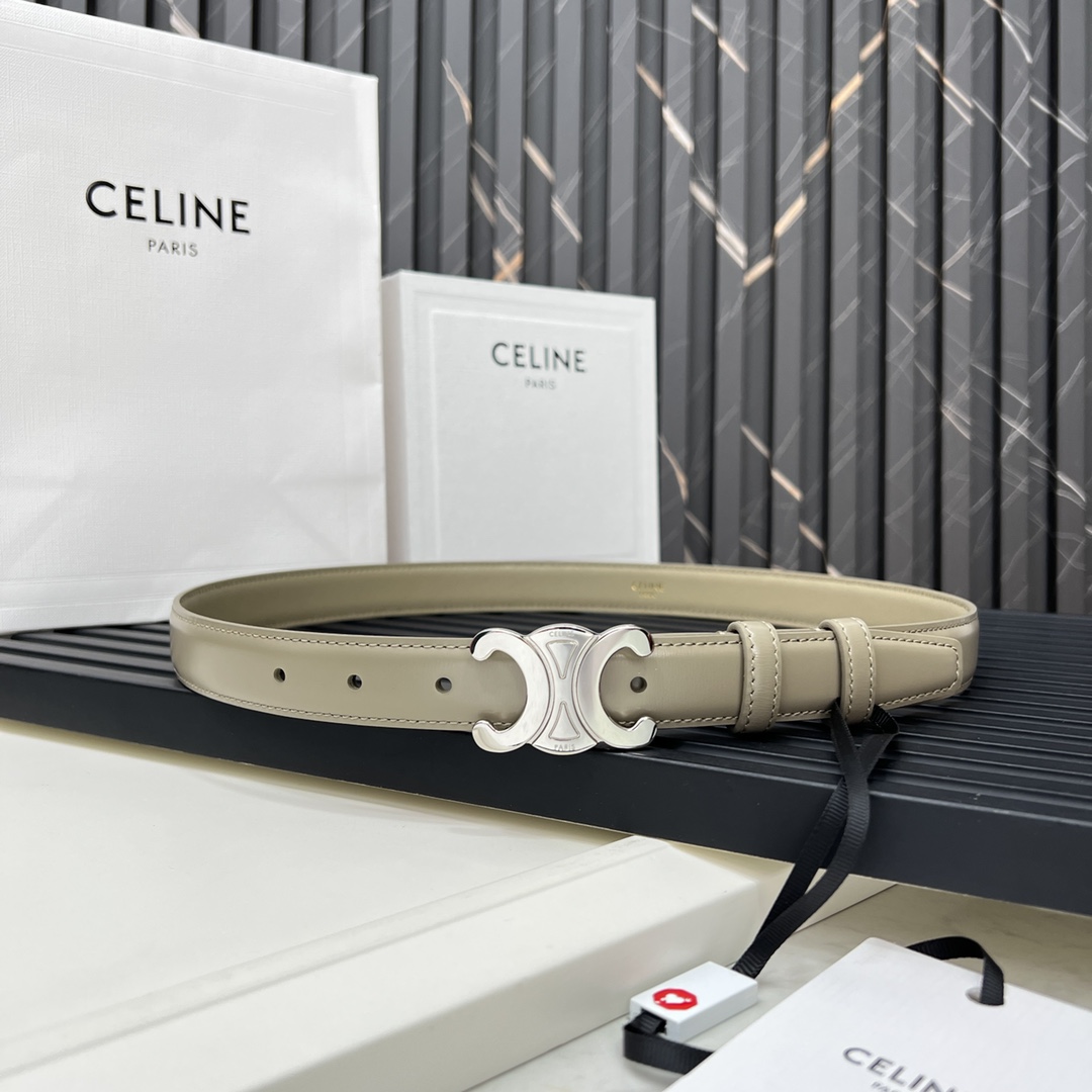 CELINEセリーヌロゴベルトｎ級品 牛革 ビジネス 激安品 シルバーバックル グレイ_1