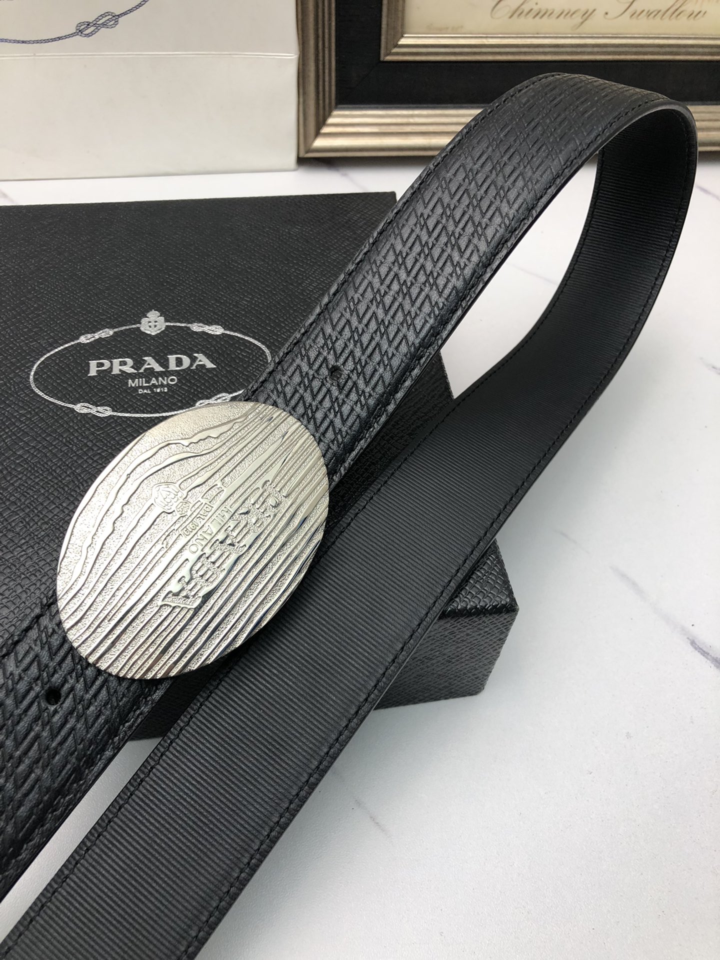 prada ショルダー ベルト激安通販 メンズ ビジネス 紳士 レザー プレゼント 両面兼用 シルバーバックル ブラック_6