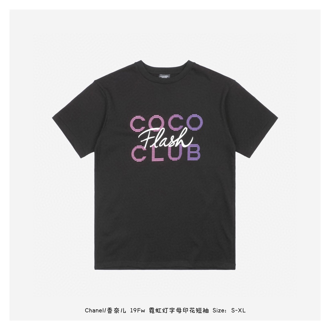 シャネル定番人気物スーパーコピー半袖Tシャツコットンブラック柔らかい高級花柄_1